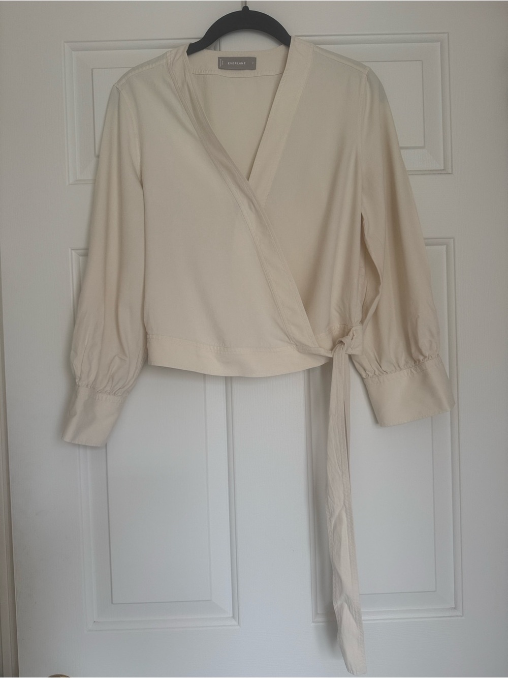 EVERLANE Silk-Blend Cream Wrap Blouse - Women's Top - Picture 5 of 10